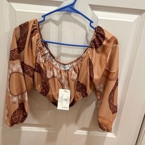 Elegant Tan and Brown Hawaiian Print Women's Blouse